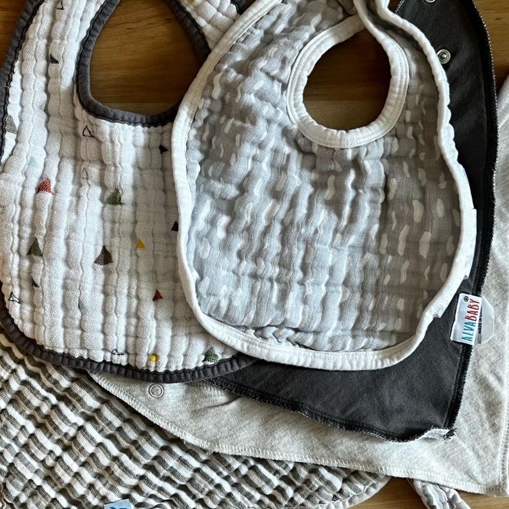 Baby Bib Set - Cream and Gray